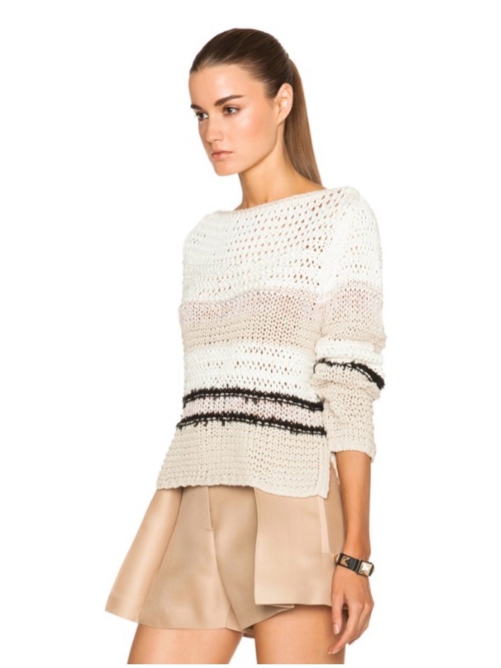 Rag & Bone Lulu Boatneck Open Knit Sweater Whitecap S boho linen blend